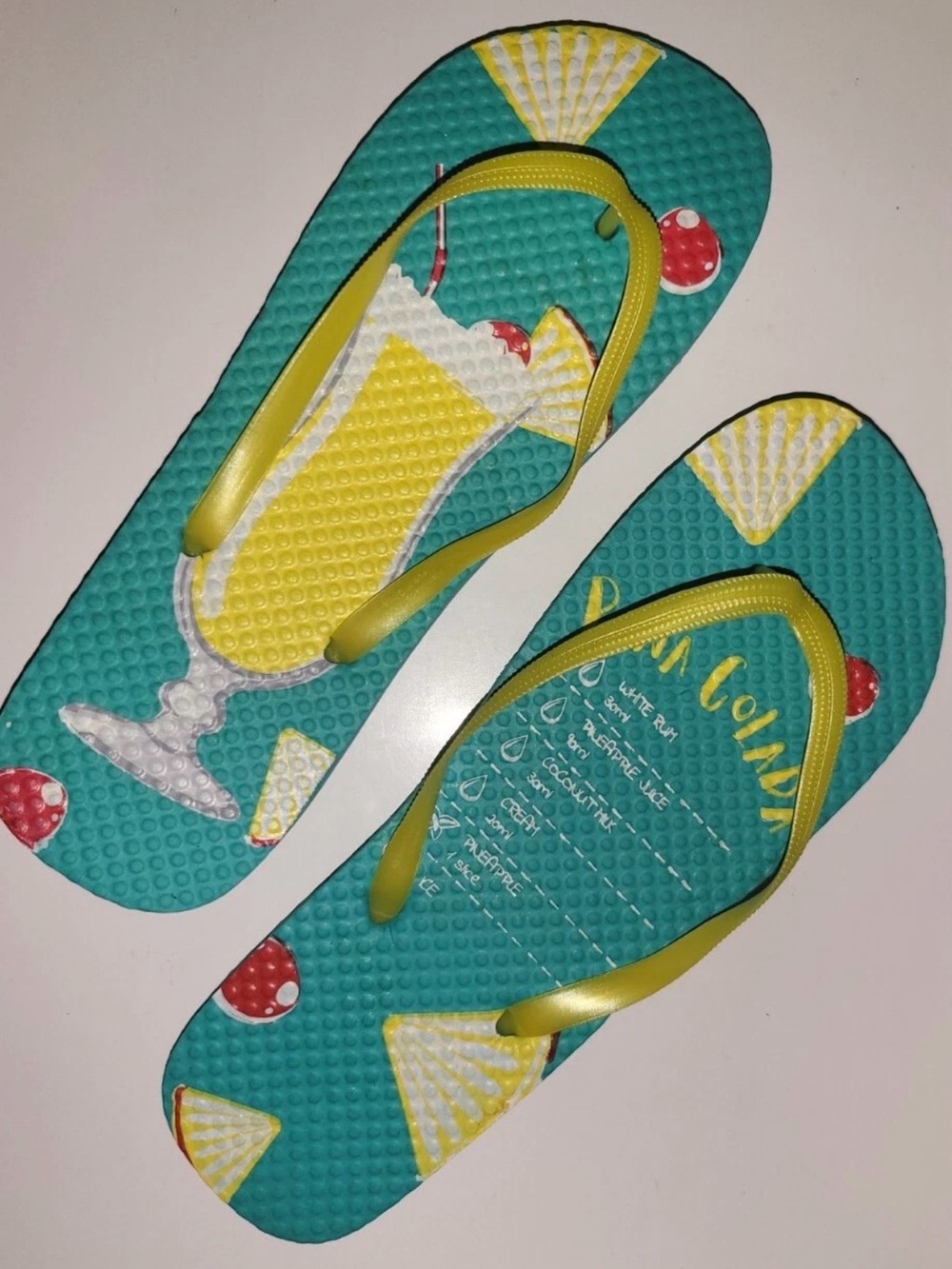 Pina Colada Turquois Flip Flops Size 5/6–7/8–9/10